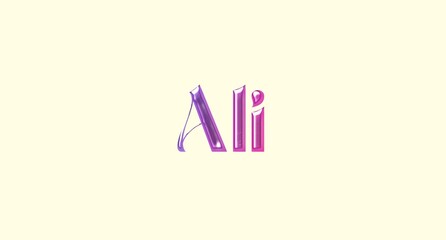 Ali name. Arabic latin Name illustration. Colorful gradient graphic vector typography with removable background. 3D Separate Arabian name.