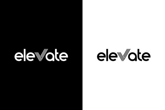 Elevate Modern Text logo design inspiration black and white background.