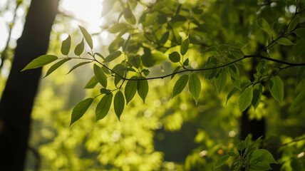 Sunlight Filtering Through Green Tree Leaves in a Forest Setting green leaves foliage