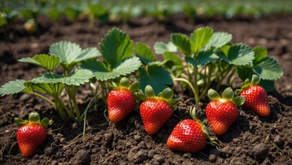 strawberries growing on the ground