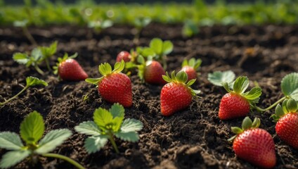 strawberries growing on the ground