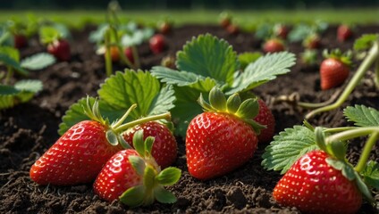 strawberries growing on the ground