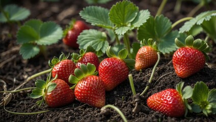 strawberries growing on the ground