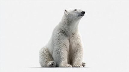 Fototapeta premium A white polar bear sits looking up against a clean white background white bear arctic animal