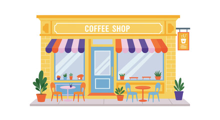 Fototapeta premium Charming vector illustration of a vibrant coffee shop with outdoor seating