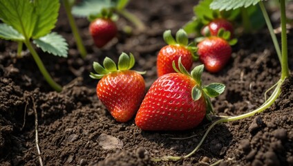 strawberries growing on the ground