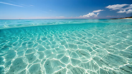Crystal clear turquoise ocean water with sandy seabed and blue sky full hd 4k stock image download