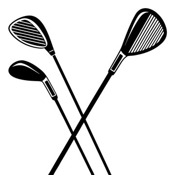 Three golf clubs of different types isolated on white background