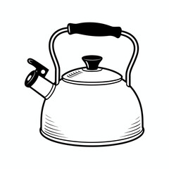 kettle, icon, teapot, kitchen, boiling, water, appliance, cookware, steam, handle, spout, utensil, stove, classic, hot, beverage, tea, coffee, drinkware, boilingpot, metal, container, design, graphic,