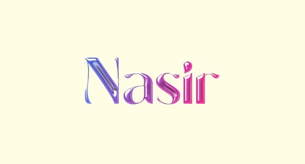 Nasir name. Arabic latin Name illustration. Colorful gradient graphic vector typography with removable background. 3D Separate Arabian name.
