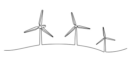 Three wind turbines generating clean energy power renewable