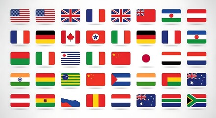 Flags of the world vector icons collection international country symbols set