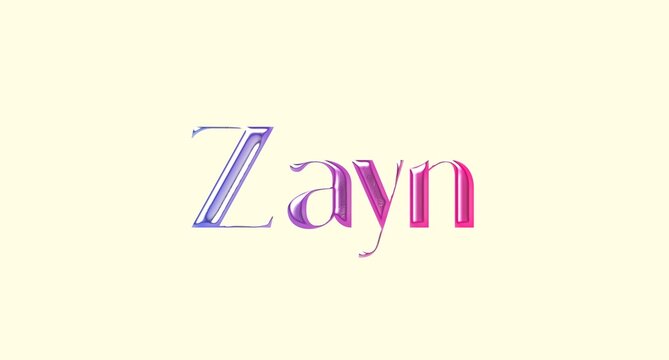 Zayn name. Arabic latin Name illustration. Colorful gradient graphic vector typography with removable background. 3D Separate Arabian name.