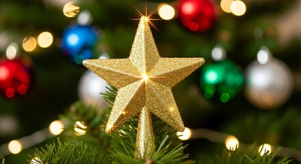 Glitter Christmas star topper with festive background