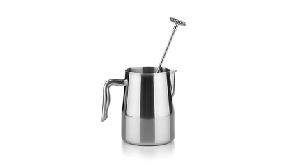 Stainless steel milk frother pitcher with handheld electric foam maker wand