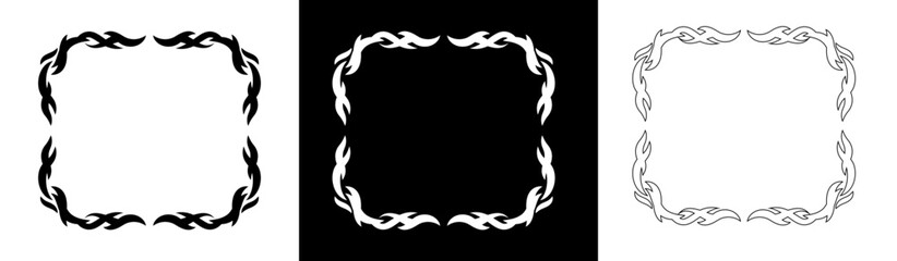 Neo tribal cyber square shape frame. Abstract elements vector clip art silhouette and outline. 