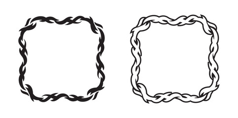 Neo tribal cyber square frame border. Abstract elements vector clip art silhouette and outline. 