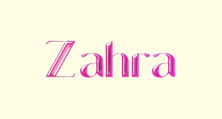 Zahra name. Arabic latin Name illustration. Colorful gradient graphic vector typography with removable background. 3D Separate Arabian name.