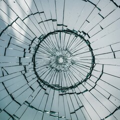 Naklejka premium Cracked glass revealing a circular fracture pattern 