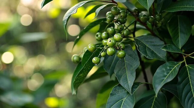 black pepper vine with green drupes in kerala video