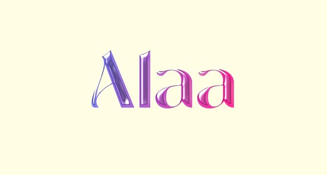 Alaa name. Arabic latin Name illustration. Colorful gradient graphic vector typography with removable background. 3D Separate Arabian name.