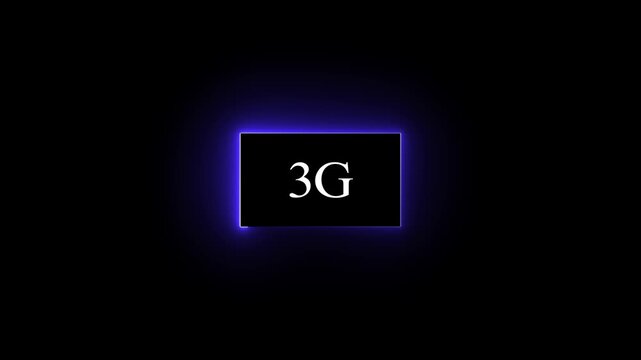 High-tech glowing 3g icon animation, 3G internet networking technology text icon animation on dark background.