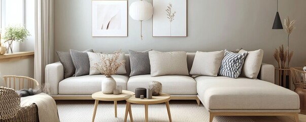 Light beige sectional sofa in a modern living room.
