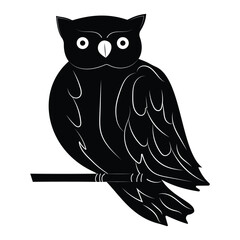 Owl vector icon sitting on a branch. Silhouette of cute owl vector, bird icon symbol. Vector illustration.