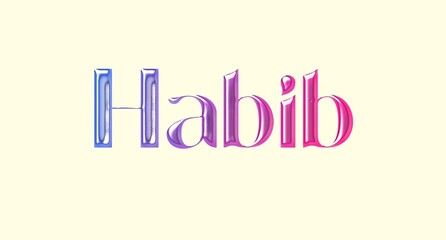 Habib name. Arabic latin Name illustration. Colorful gradient graphic vector typography with removable background. 3D Separate Arabian name.
