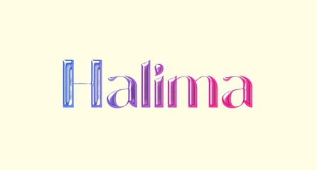 Halima name. Arabic latin Name illustration. Colorful gradient graphic vector typography with removable background. 3D Separate Arabian name.