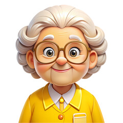 Friendly Cartoon Elderly Woman in Yellow Jacket