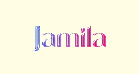 Jamila name. Arabic latin Name illustration. Colorful gradient graphic vector typography with removable background. 3D Separate Arabian name.