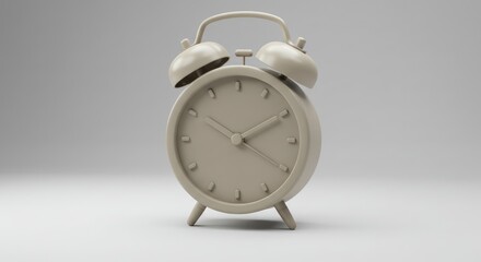 Beige retro alarm clock on white background.