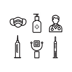 Minimal Medical Line Icons – Doctor, Hospital, Mask, Vaccine, Thermometer, Sanitizer