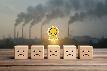 Environmental Impact Assessment with Emotion Blocks Showing Negative Sentiments and Pollution Backdrop