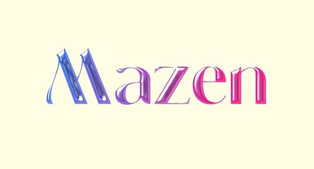 Mazen name. Arabic latin Name illustration. Colorful gradient graphic vector typography with removable background. 3D Separate Arabian name.