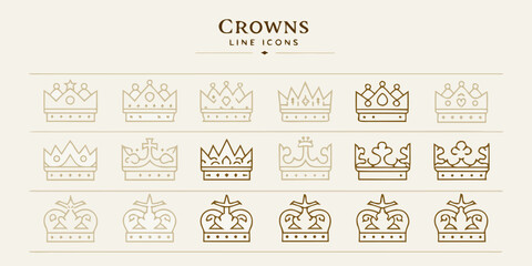 Collection of elegant line art crown icons