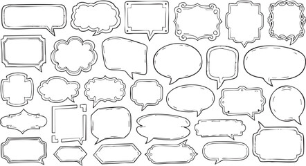 Collection of hand drawn decorative speech bubbles and frames