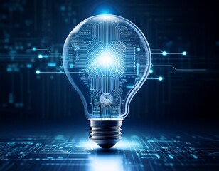 innovative light bulb with transparent design and intricate circuitry for modern technology themes in stock photos