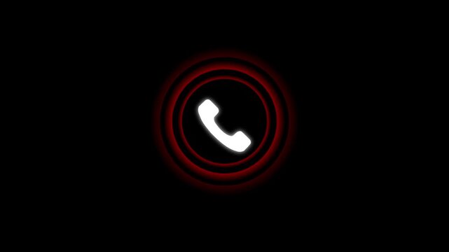 incoming call icon animation on black background. Alpha channel motion.4k video