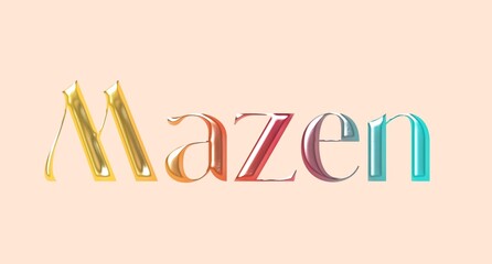Mazen name. Arabic latin Name illustration. Colorful gradient graphic vector typography with removable background. 3D Separate Arabian name.