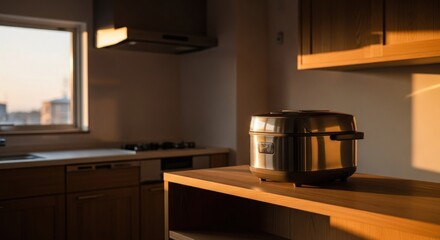 Sunlit kitchen interior with modern appliances