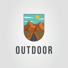 Mountain adventure road through majestic peaks for outdoor exploration logo. Perfect for travel, adventure, nature, hiking, and wanderlust content.