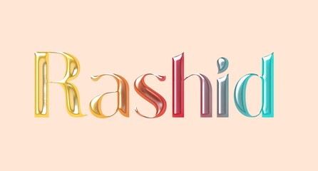 Rashid name. Arabic latin Name illustration. Colorful gradient graphic vector typography with removable background. 3D Separate Arabian name.
