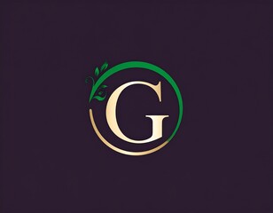 Gold "G" monogram in circle with green foliage