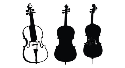 Fototapeta premium Three Cello Silhouettes Showing Different Angles