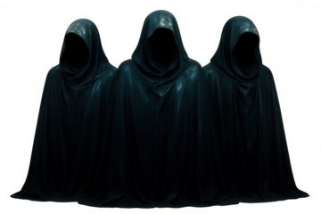 Dark-robed silhouettes embodying supernatural menace, hovering against translucent backdrop with shadowy malevolent presence