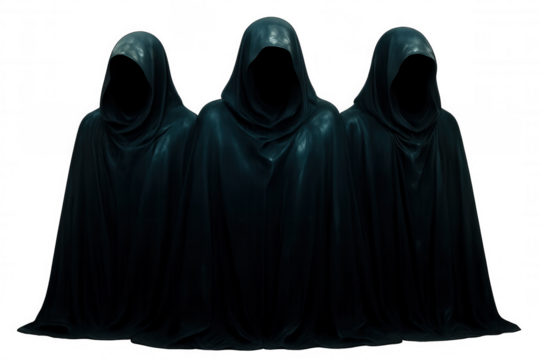 Dark-robed silhouettes embodying supernatural menace, hovering against translucent backdrop with shadowy malevolent presence
