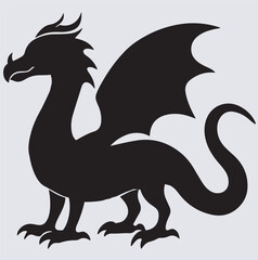 dragon silhouette vector art illustration, black dragon vector illustration
