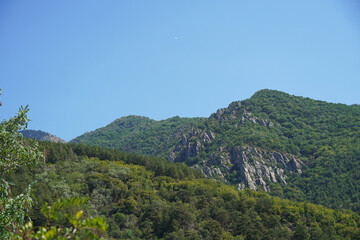 Fototapeta premium beautiful mountain landscape blue sky forest trees Balkans Rhodope Bulgaria